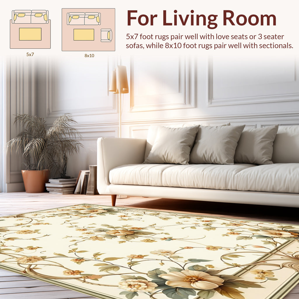 Vintage Floral Vine Scroll Pattern Rug