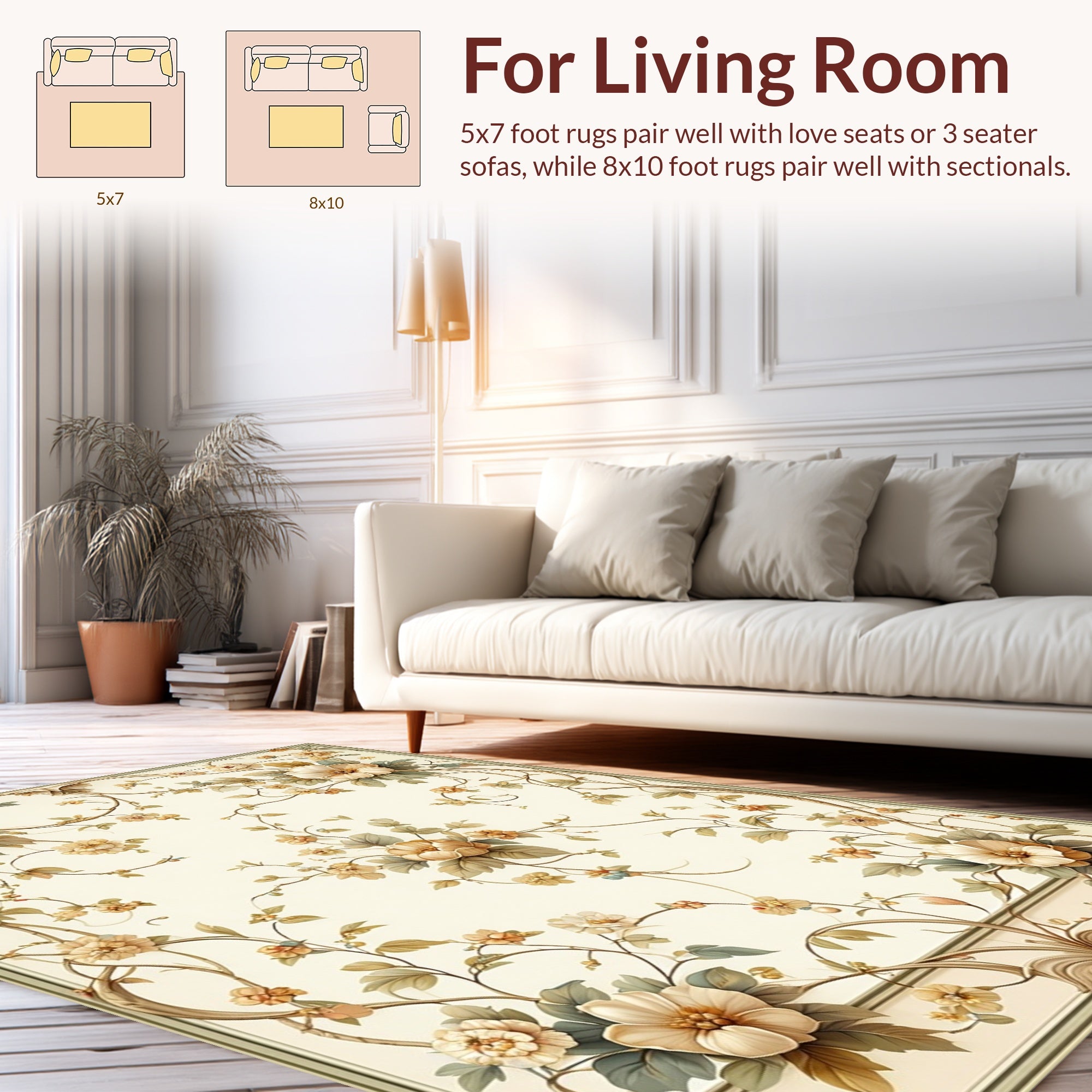 Vintage Floral Vine Scroll Pattern Rug