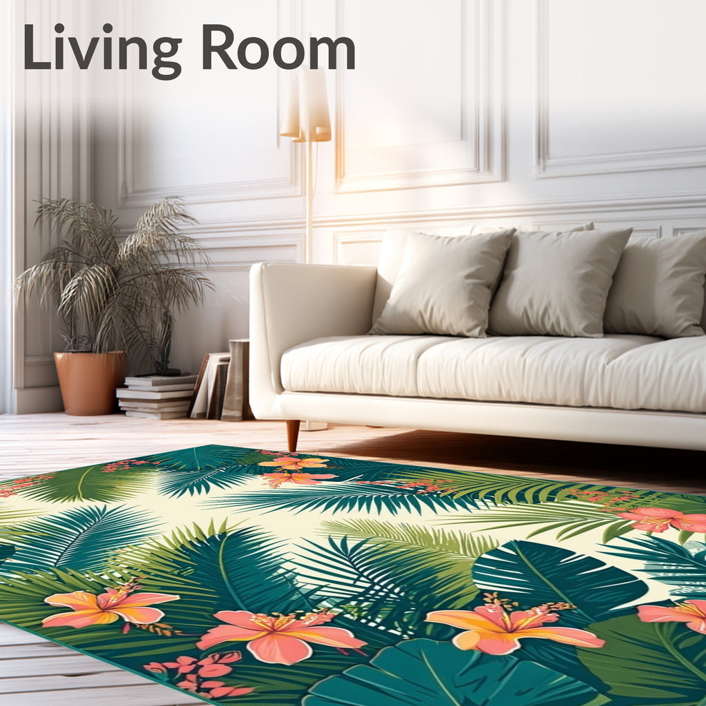 Tropical Leaf and Hibiscus Pattern Rug