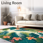 Tropical Leaf and Hibiscus Pattern Rug