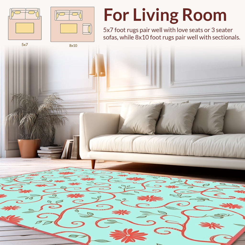 Coral Vine Flower Pattern Rug