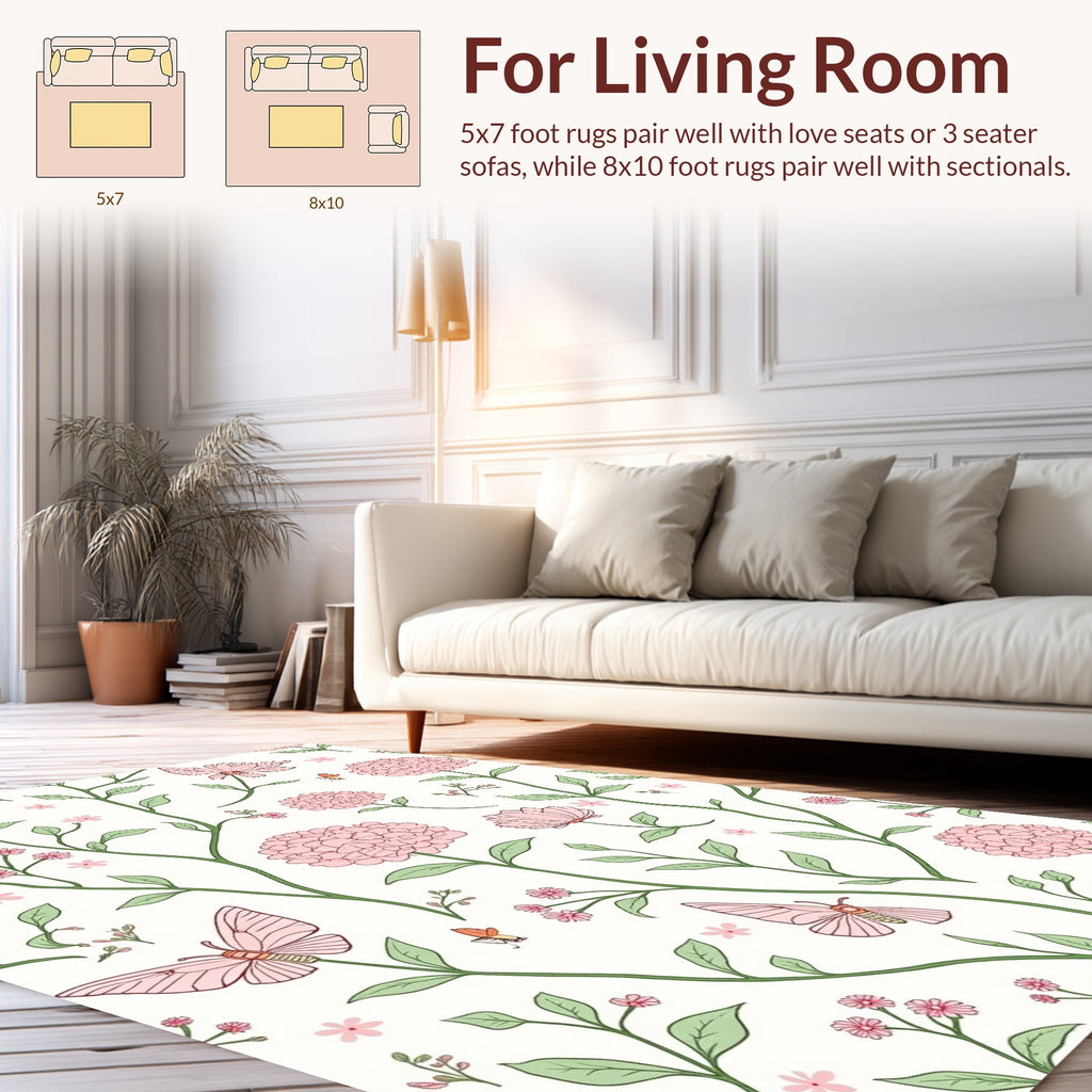 Charming Pink Flower Butterfly Pattern Rug