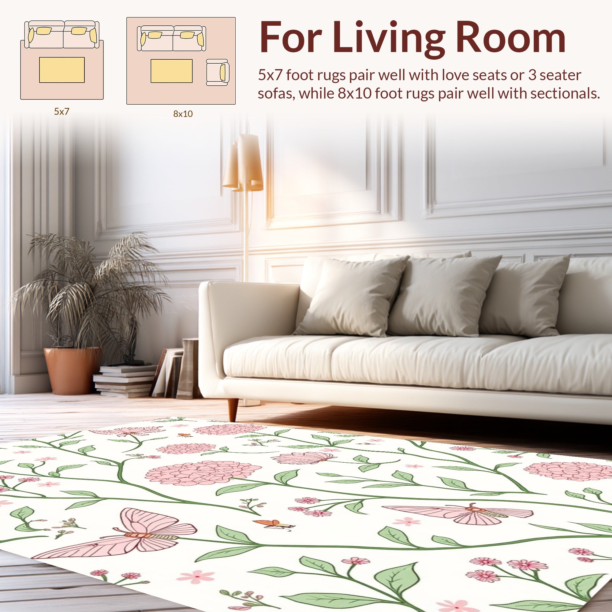 Charming Pink Flower Butterfly Pattern Rug