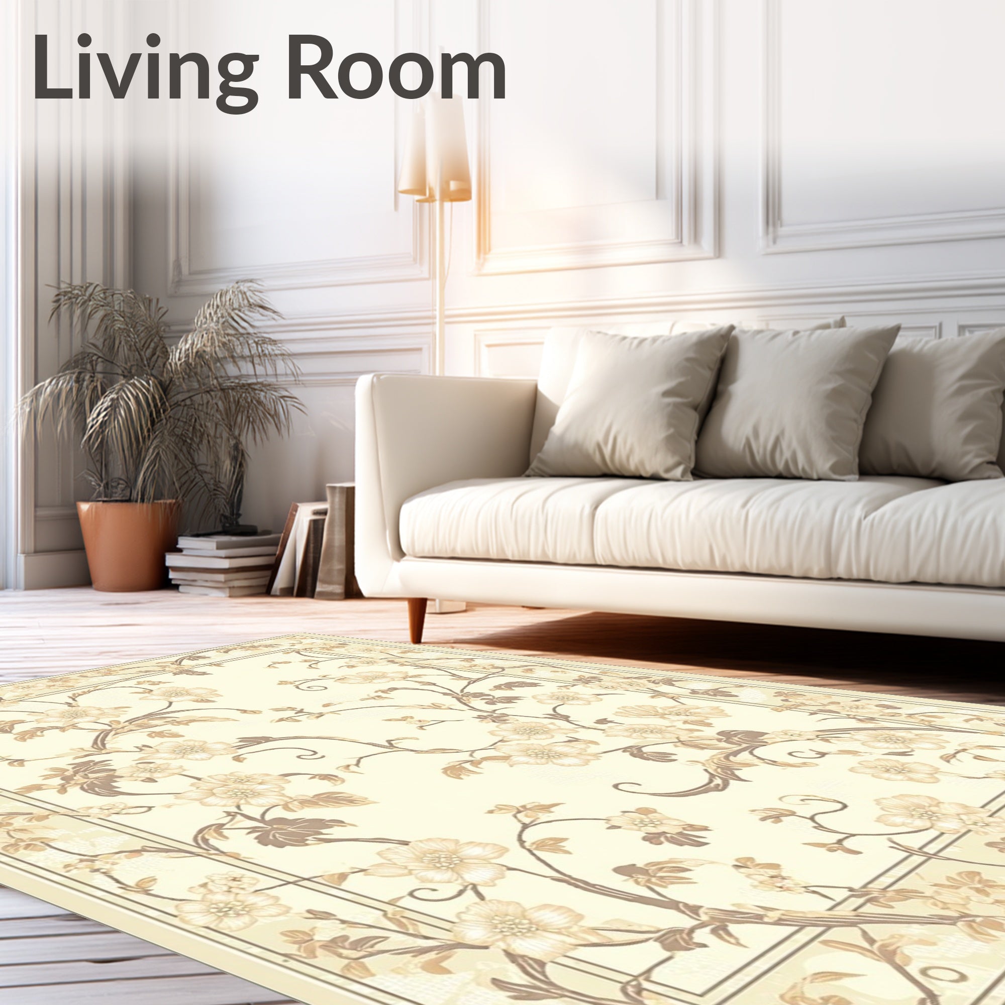 Cream Floral Vine Decorative Rug