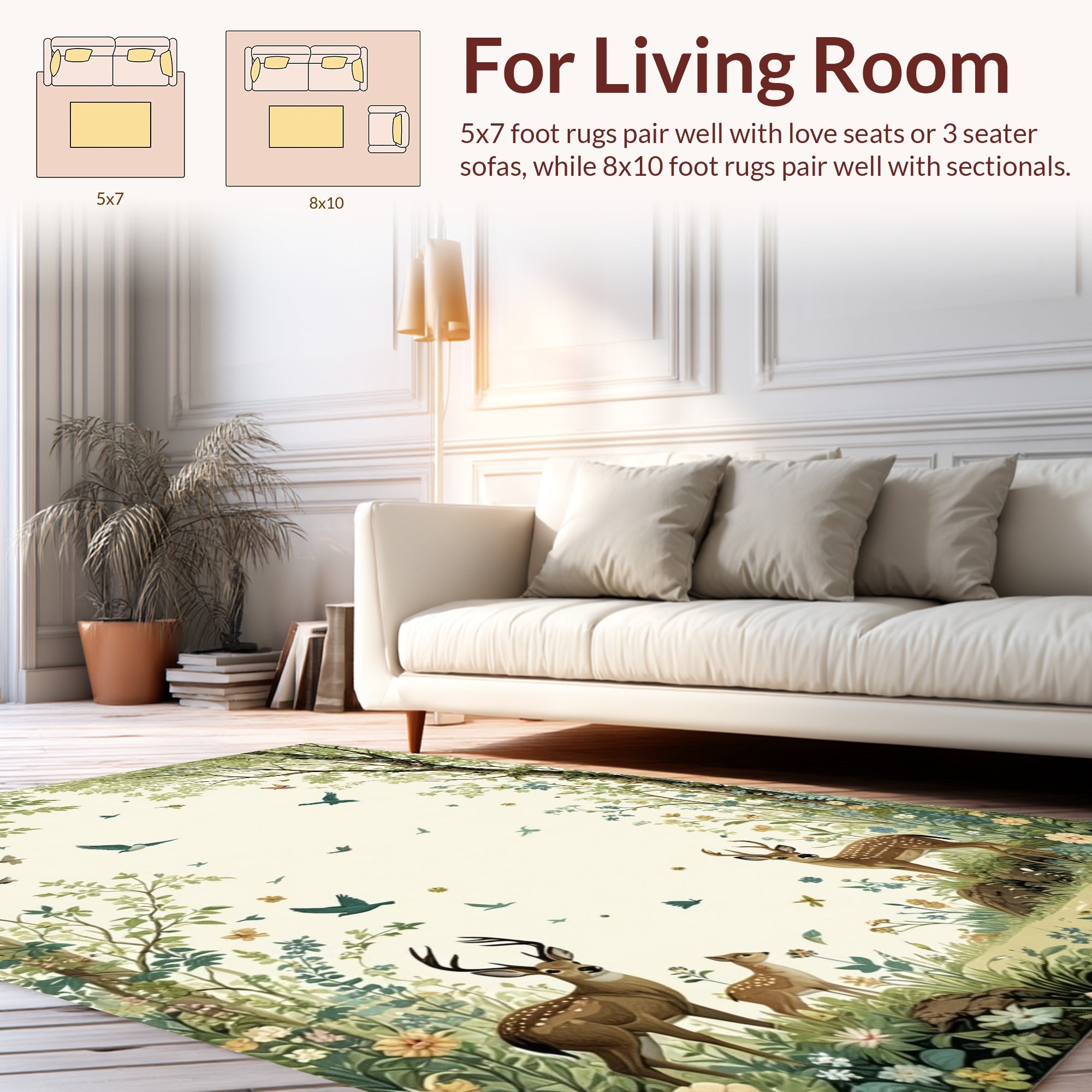 Whimsical Woodland Scene With Deer And Birds Rug