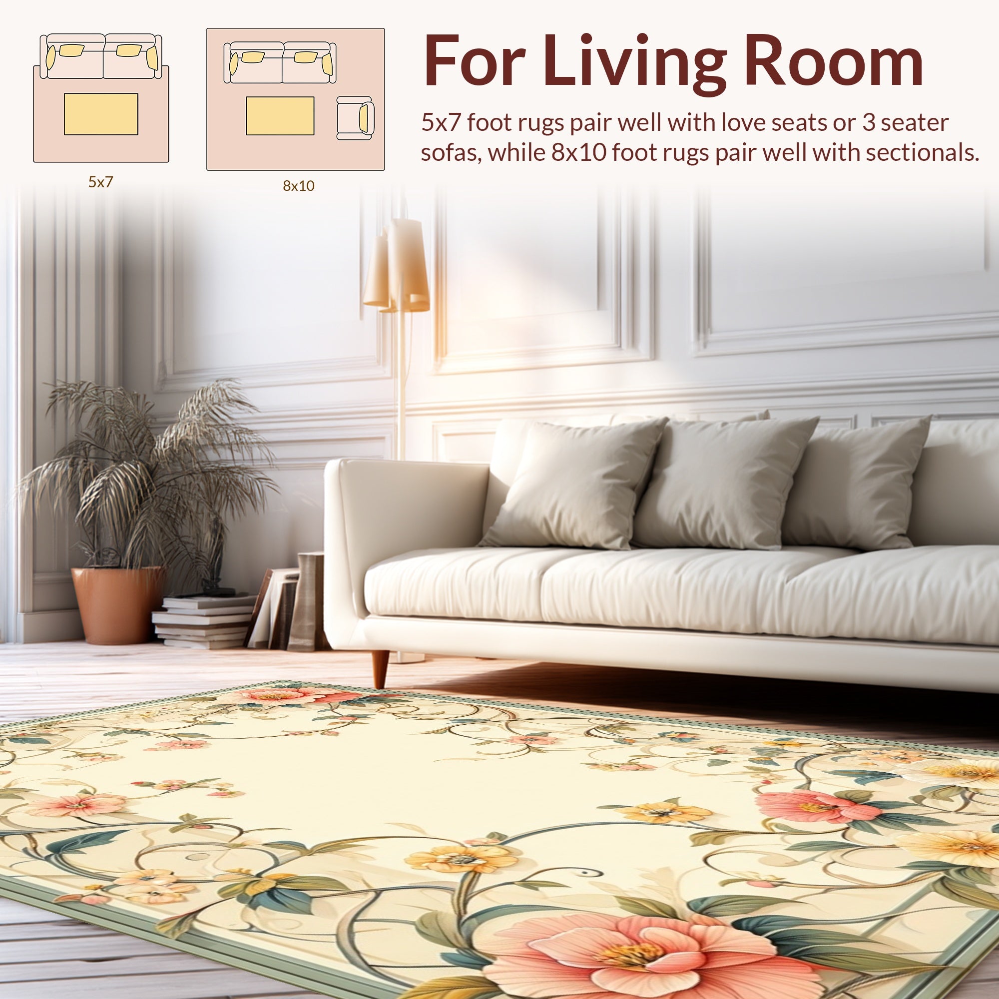Pastel Floral Vine Scroll Design Rug