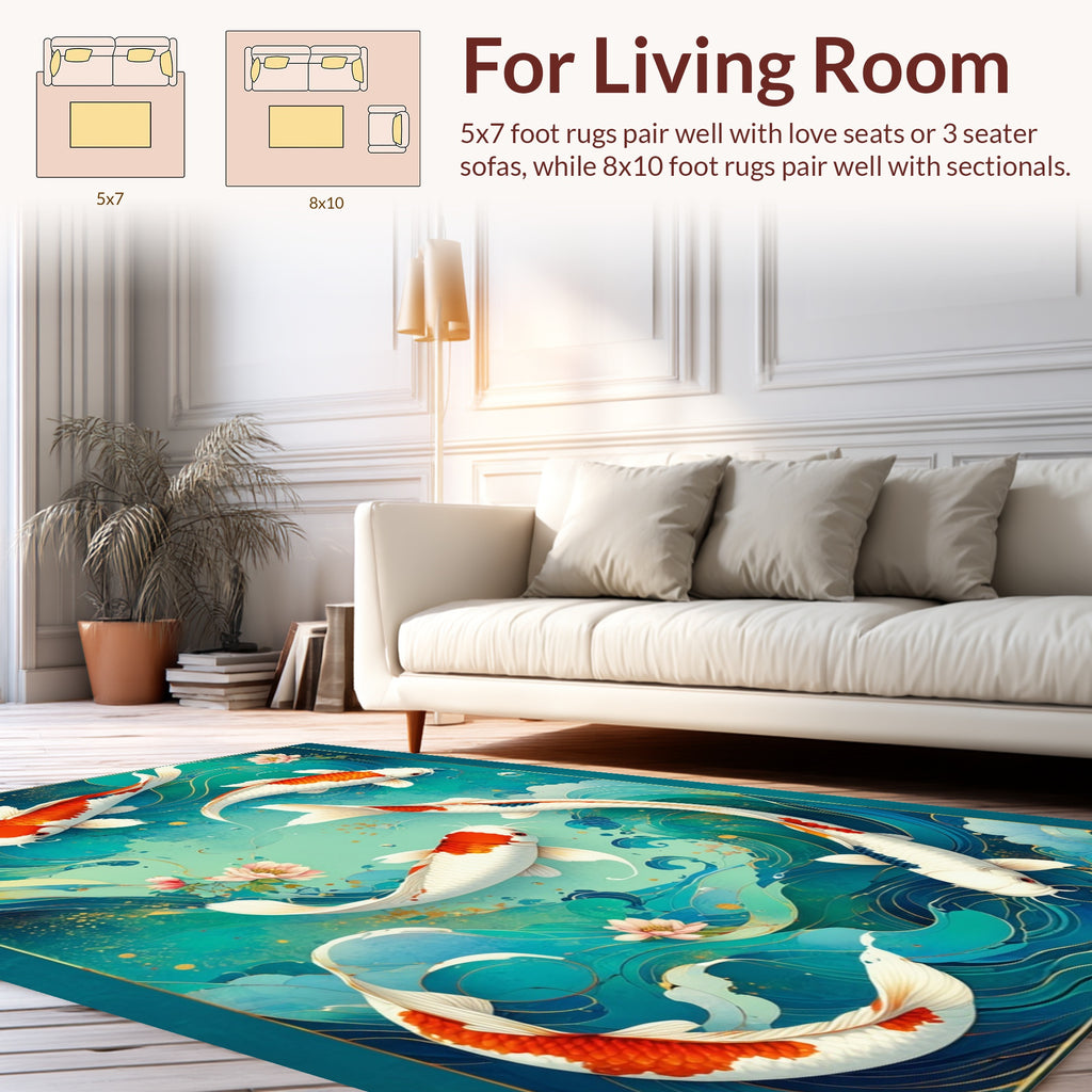 Vibrant Koi Fish Ocean Waves Art Rug