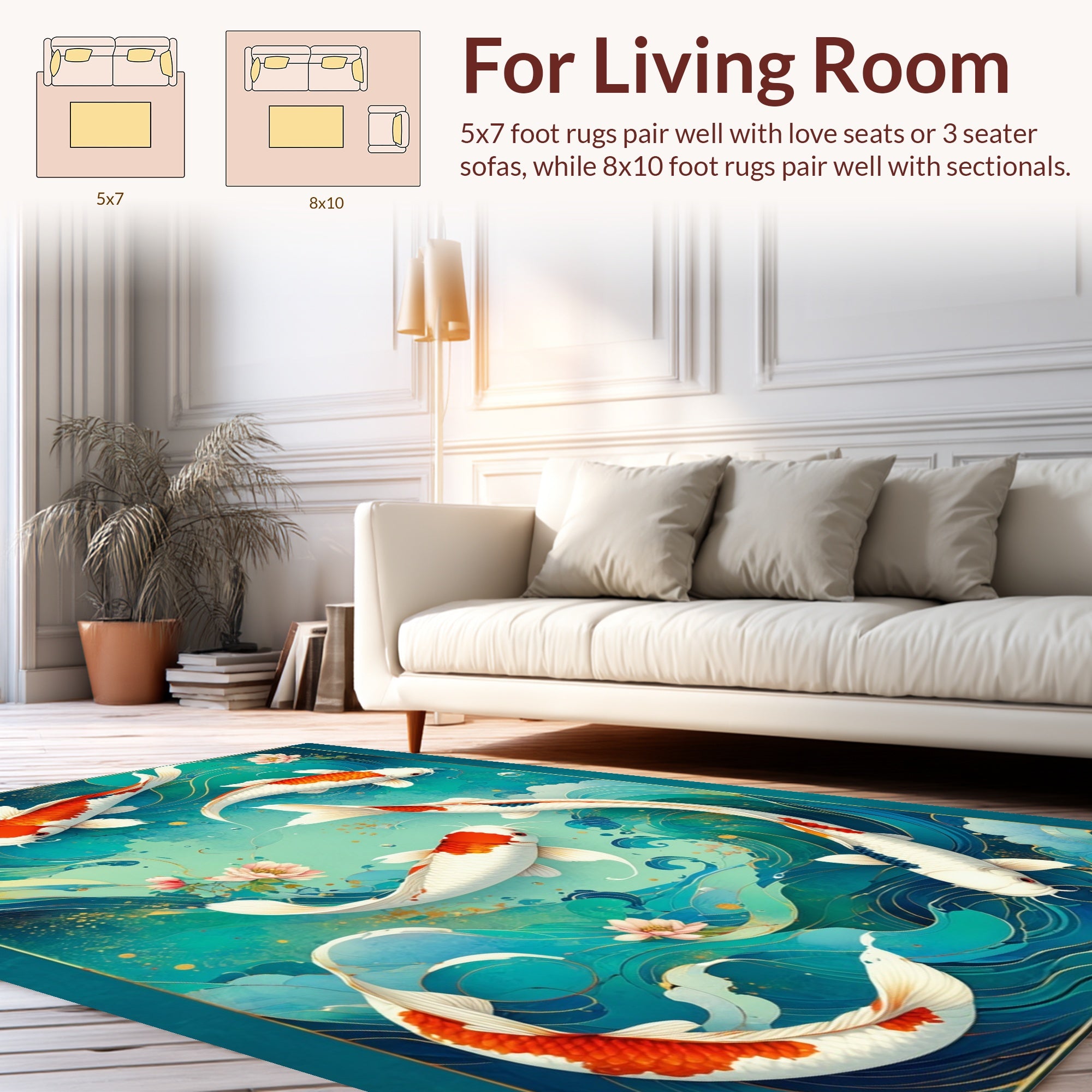 Vibrant Koi Fish Ocean Waves Art Rug