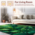Lush Green Tropical Leaf Pattern Rug