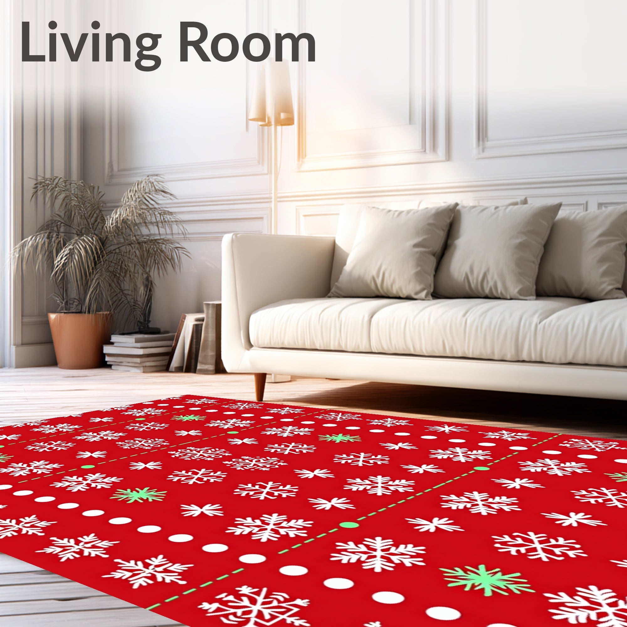 Red White Snowflake Winter Holiday Rug