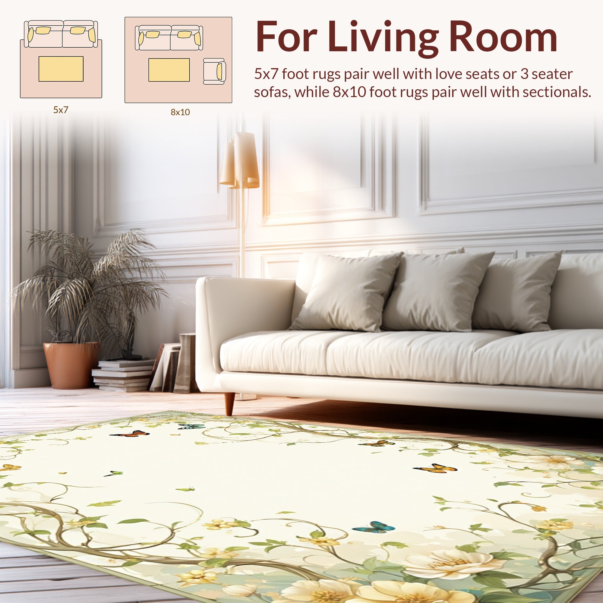 Nature Inspired Floral Butterfly Garden Rug