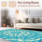 Teal Cream Intricate Mandala Pattern Rug