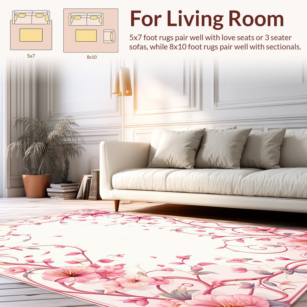 Pink Branch Floral Hearts Design Rug