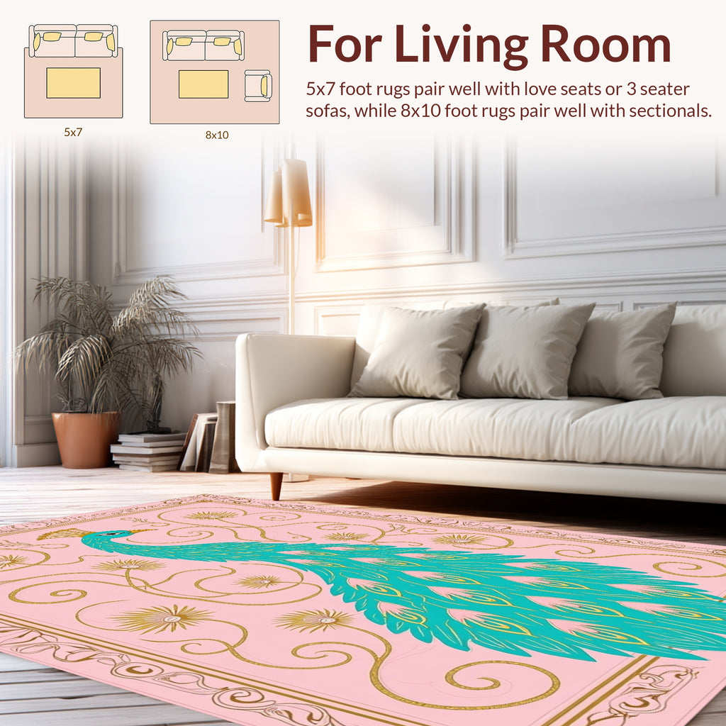 Elegant Peacock Floral Art Nouveau Rug