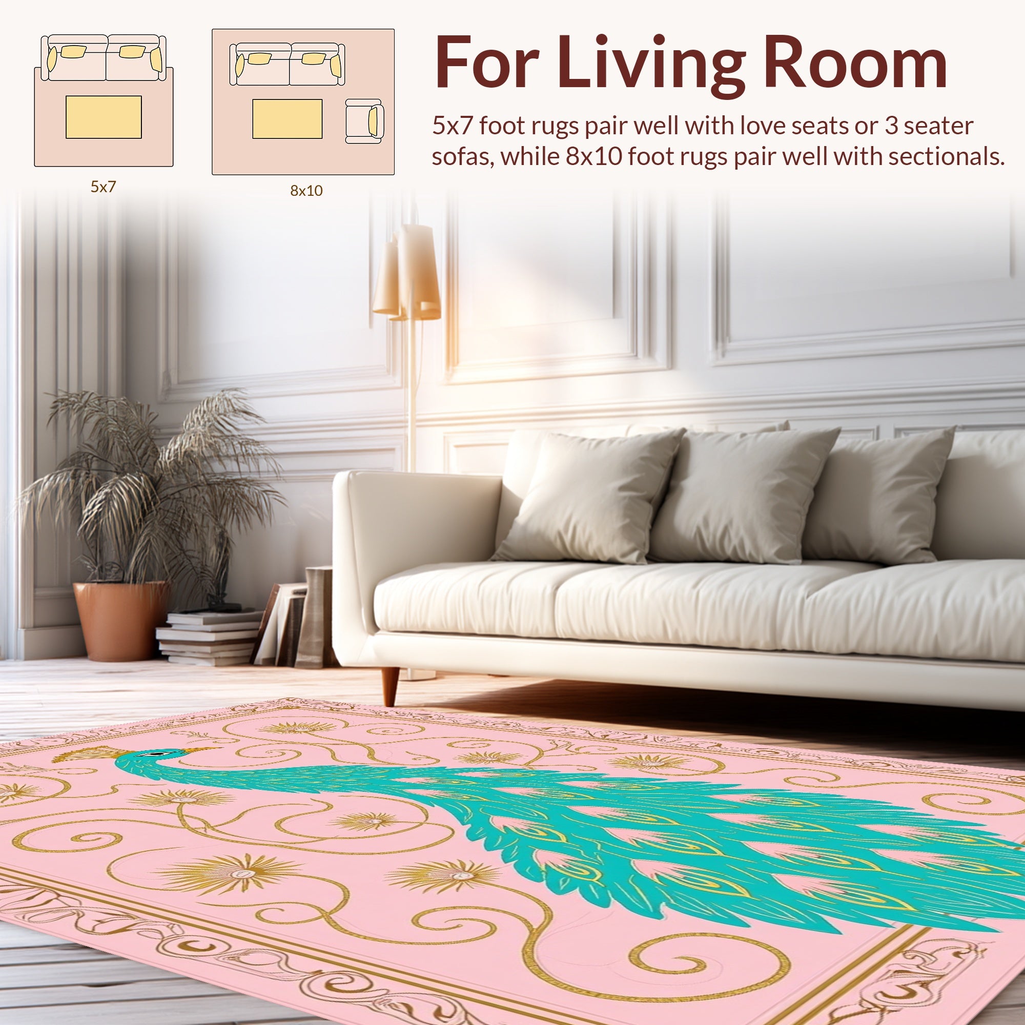 Elegant Peacock Floral Art Nouveau Rug