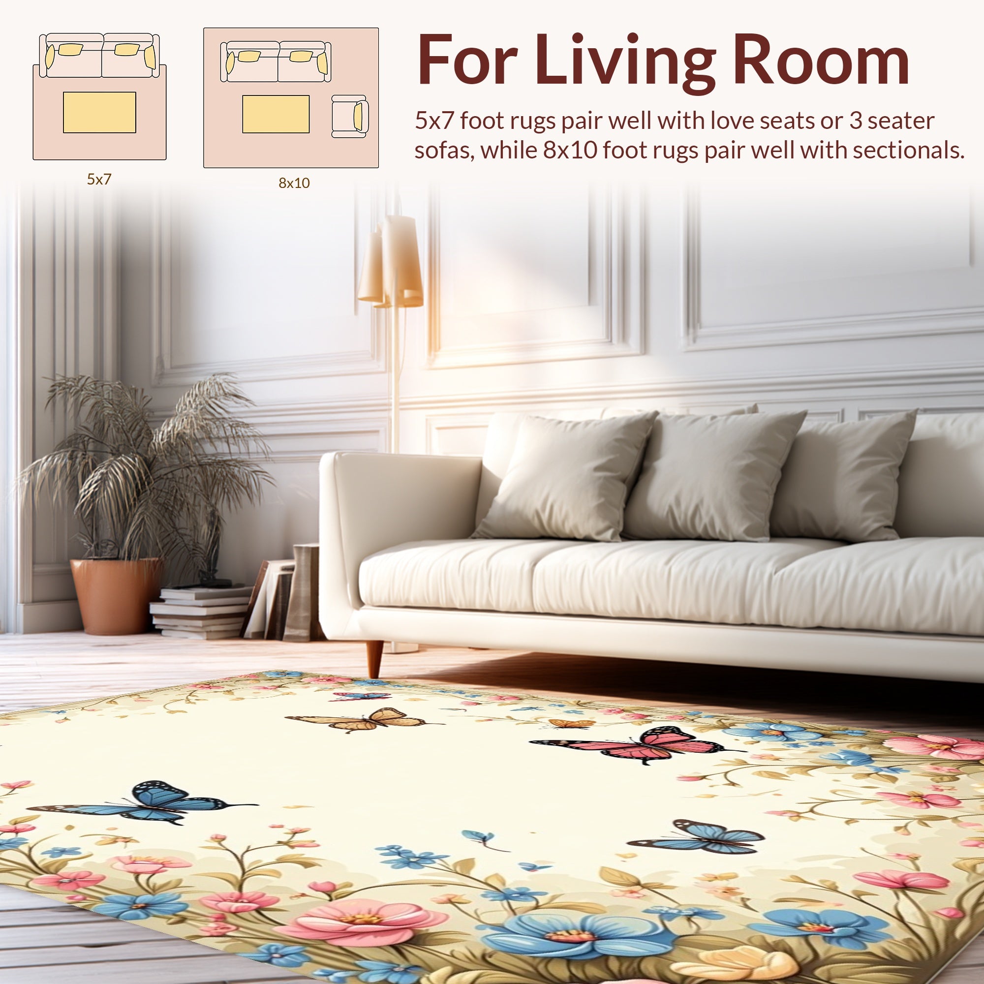 Floral Butterfly Garden Design Rug