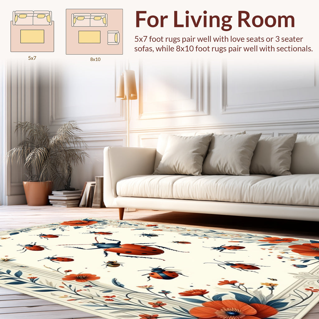 Whimsical Bug Floral Pattern Rug
