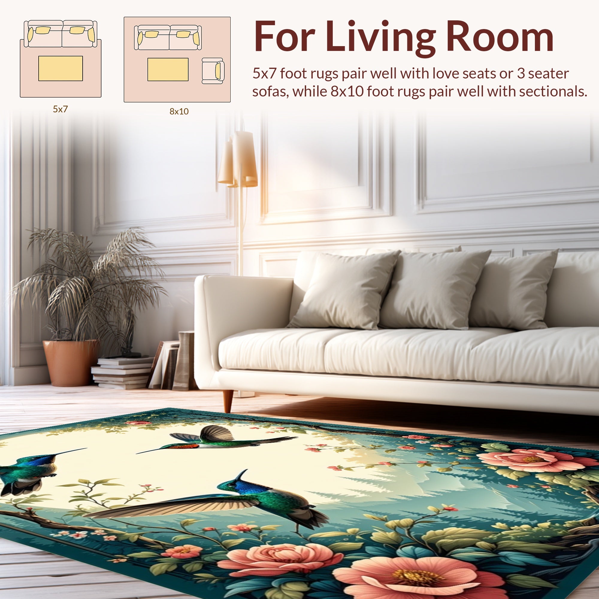 Hummingbirds Surrounded by Floral Landscape Rug