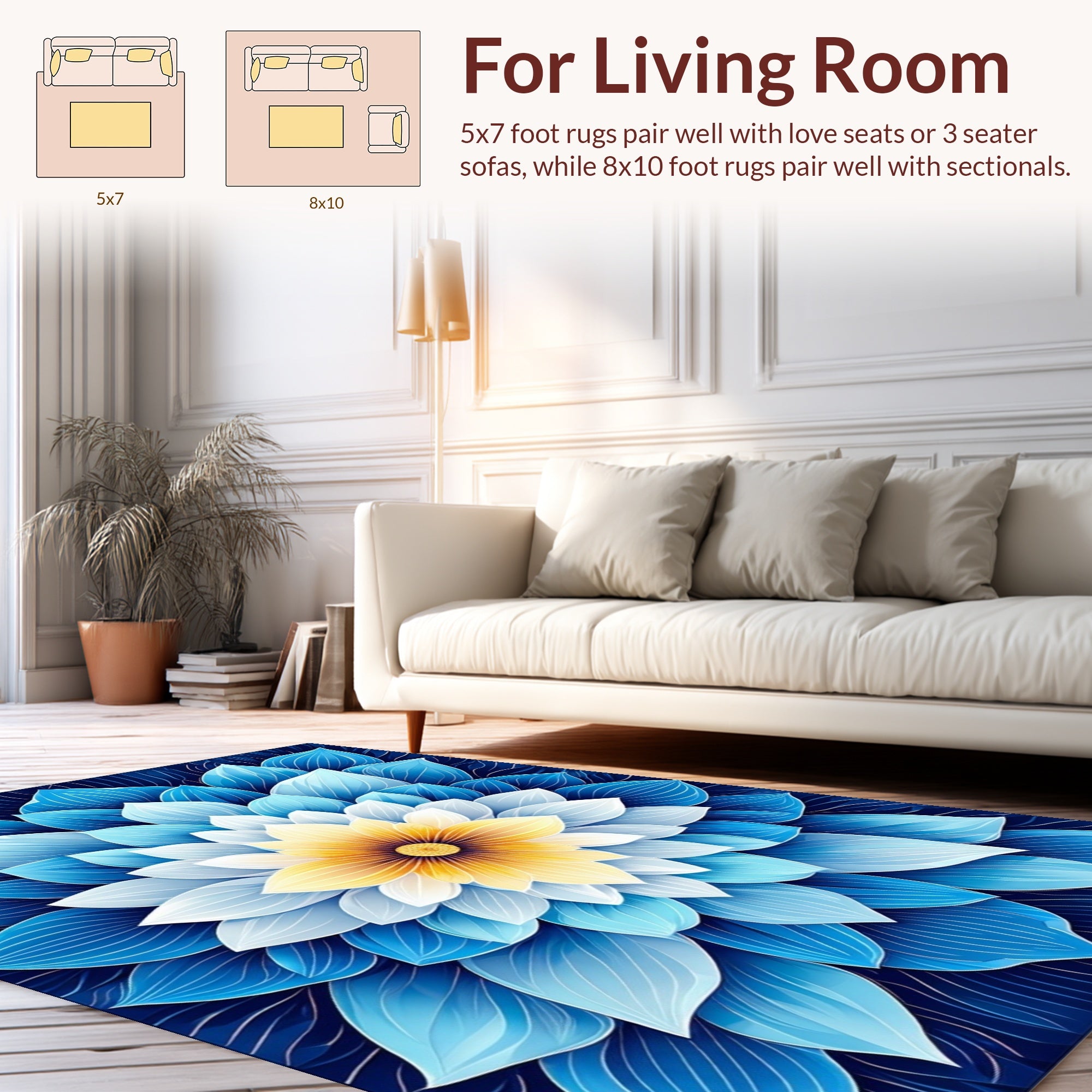 Intricate Blue Yellow Floral Mandala Design Rug