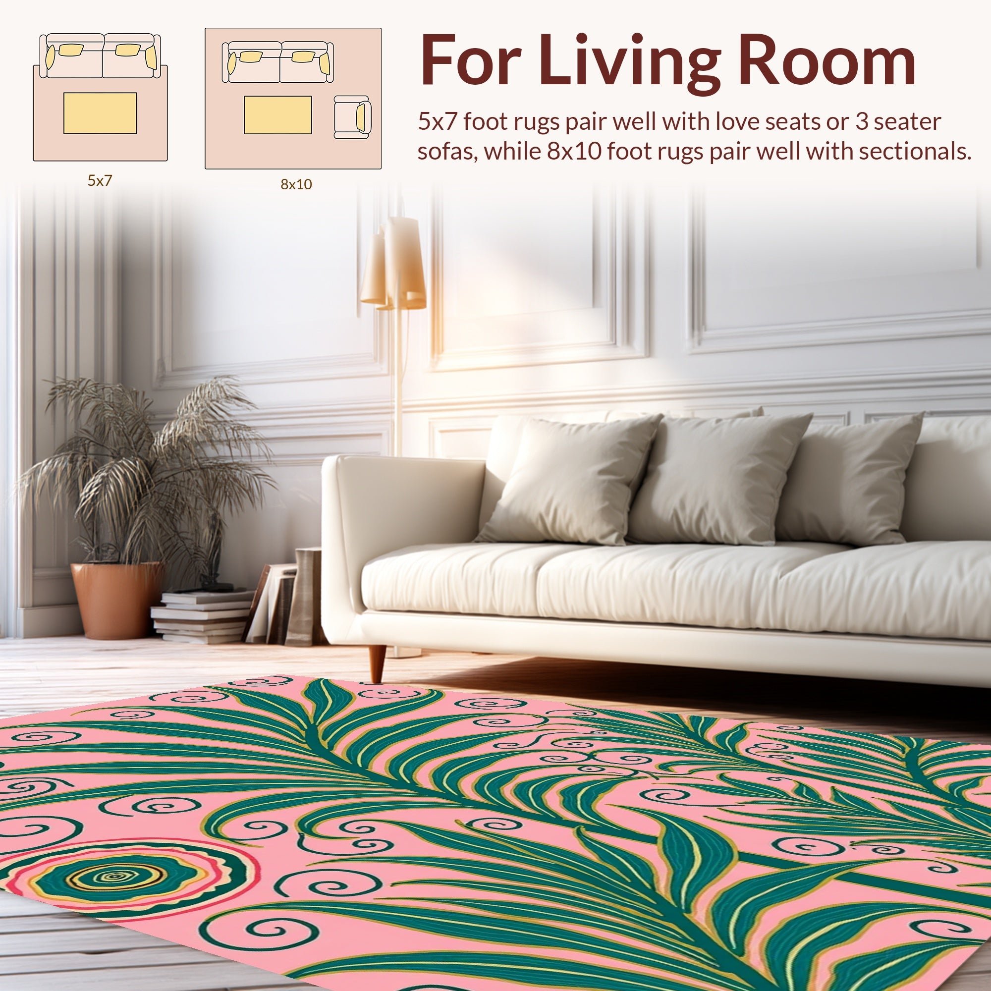 Tropical Palm Frond Swirls Rug
