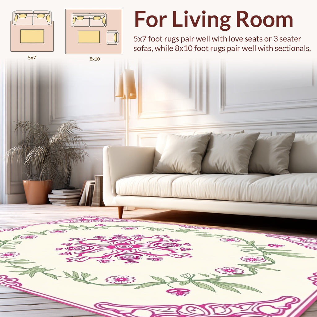 Framed Floral Vine Design Rug