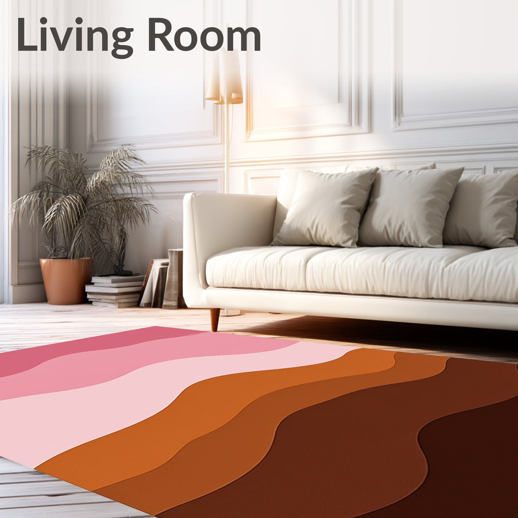 Pink Brown Layered Landscape Waves Rug