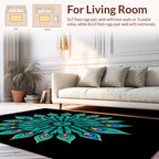 Vibrant Teal Peacock Feather Mandala Rug