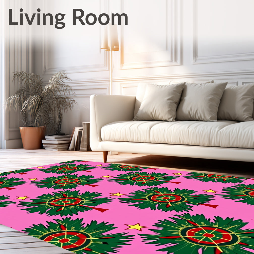 Pink Green Red Star Medallion Rug