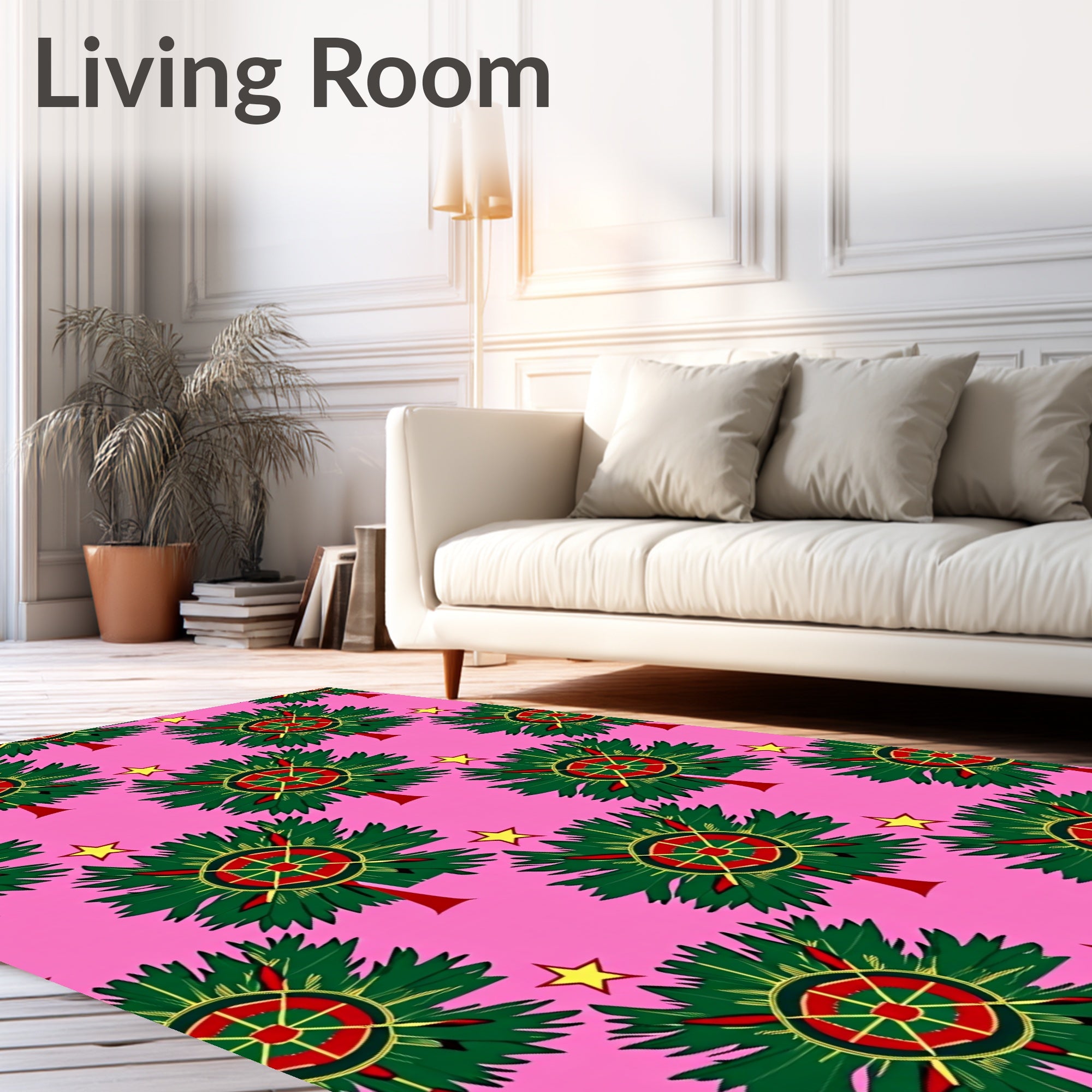 Pink Green Red Star Medallion Rug