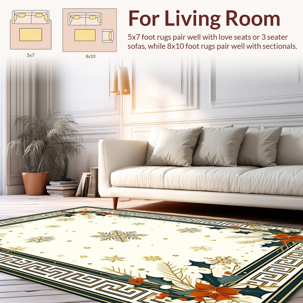 Festive Holly Snowflake Border Pattern Rug