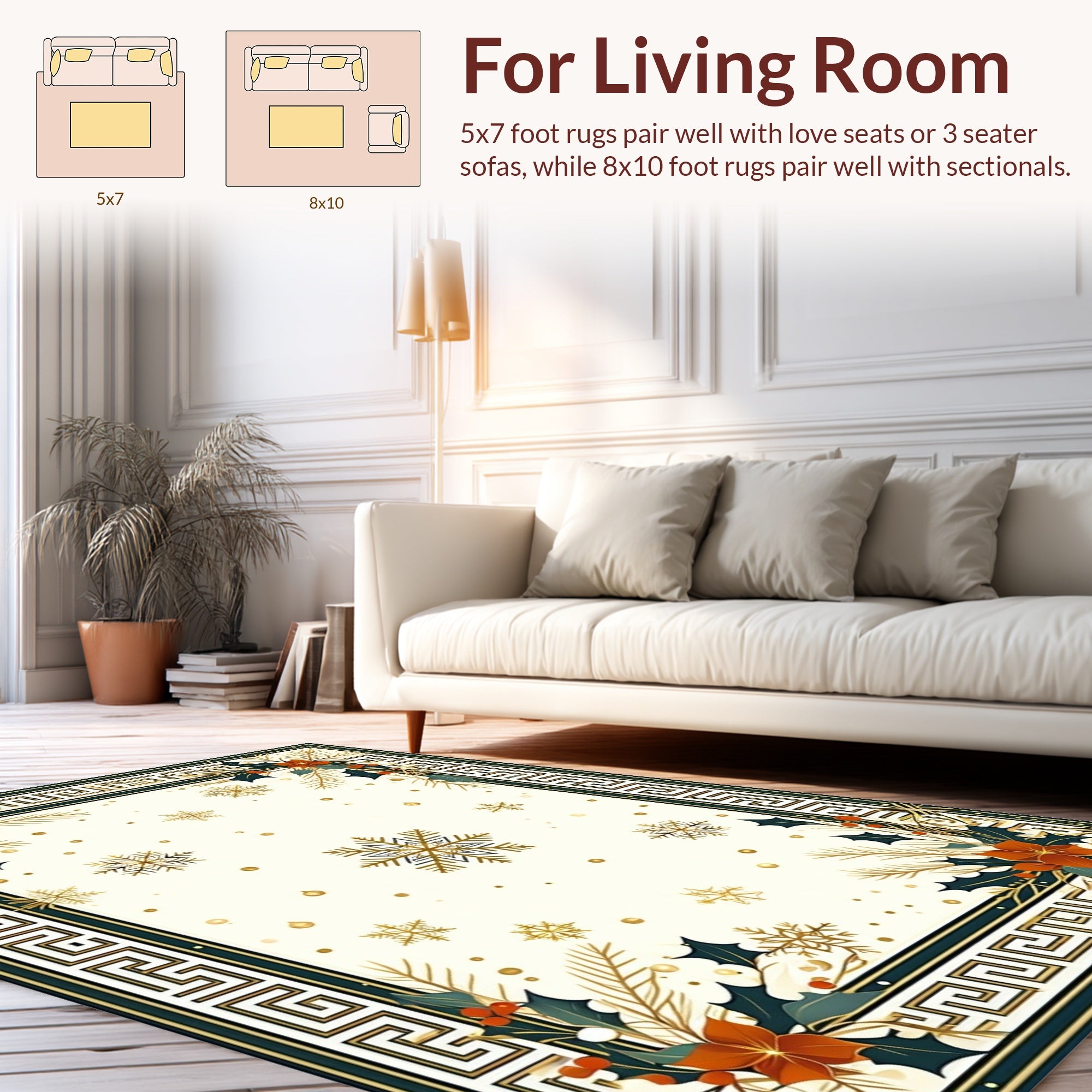 Festive Holly Snowflake Border Pattern Rug