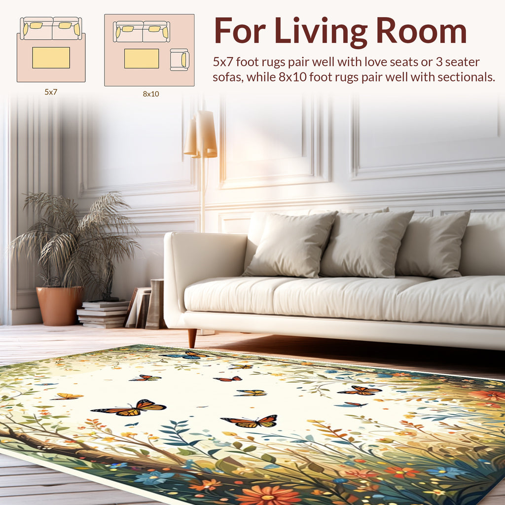 Whimsical Butterflies and Floral Garden Design Rug