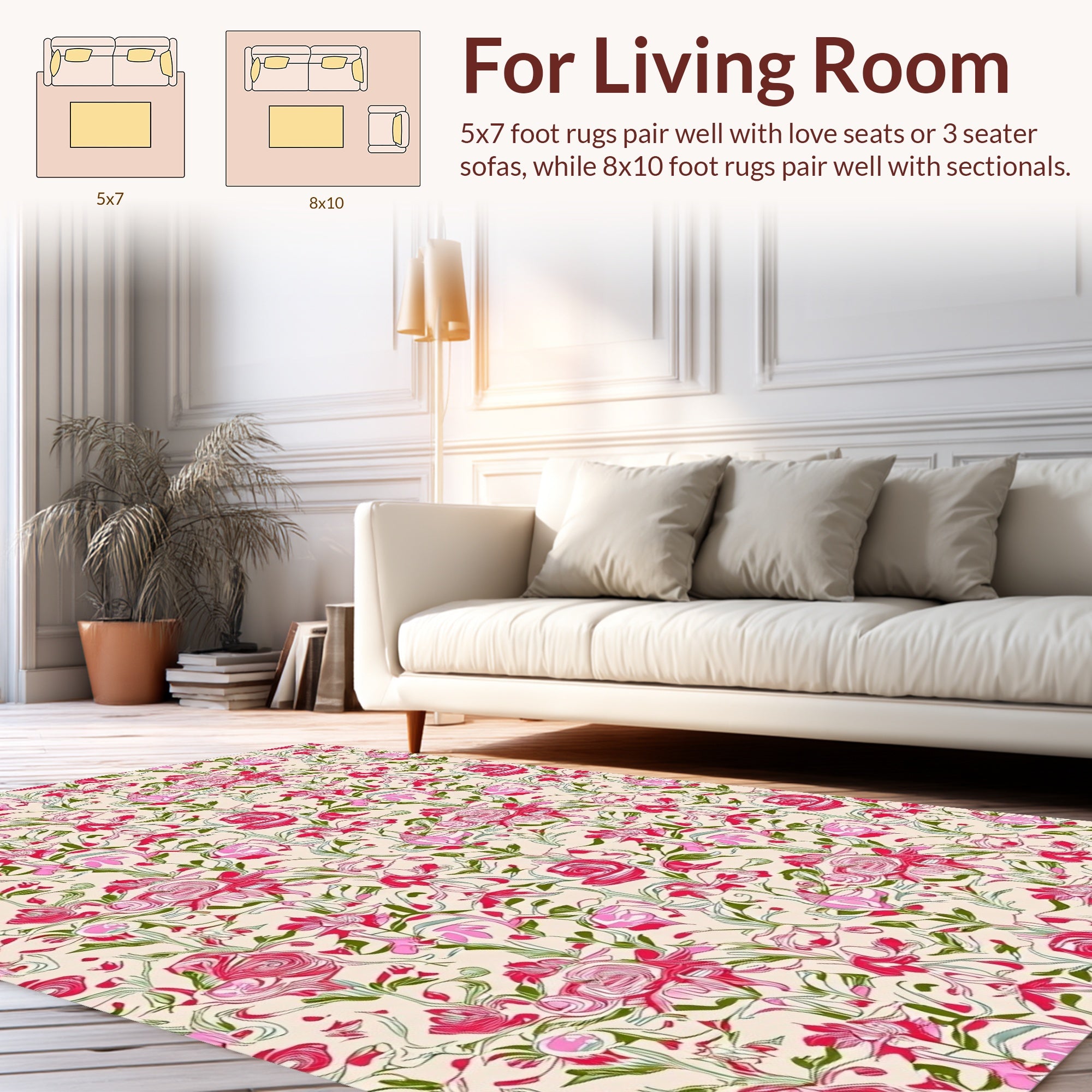 Whimsical Floral Pattern with Pink Roses Rug