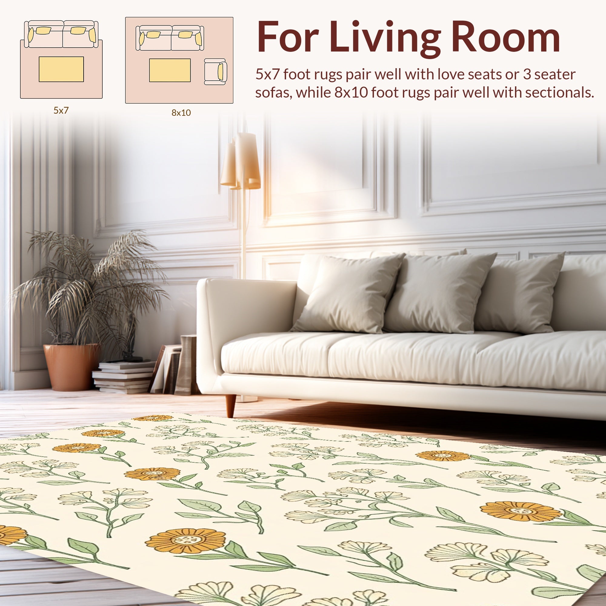 Whimsical Botanical Garden Floral Pattern Rug