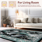 Ornate White Birds Teal Feather Design Rug