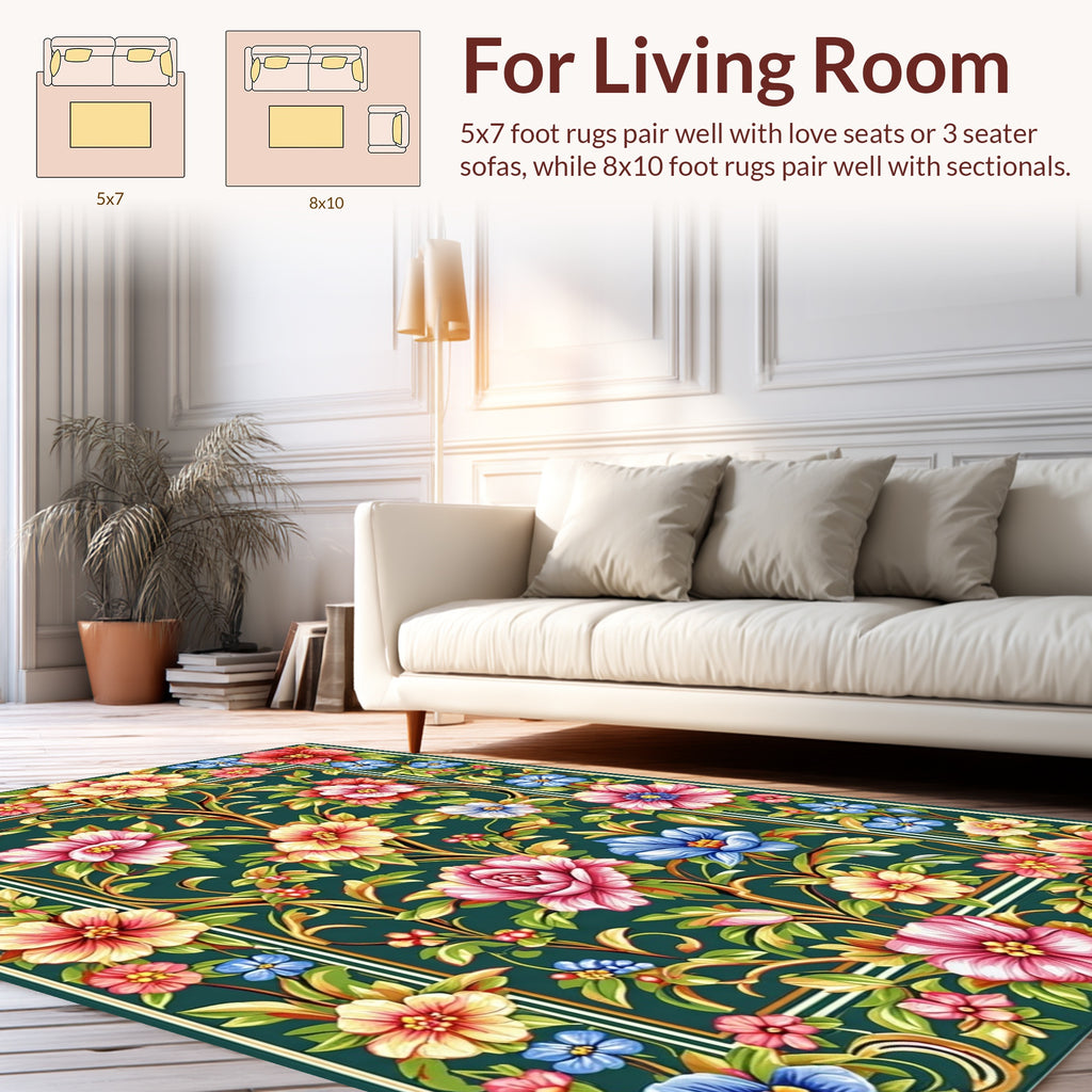 Vibrant Floral Garden Pattern Rug