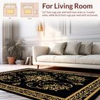 Elegant Gold Black Intricate Floral Rug