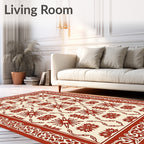Crimson And Cream Geometric Floral Rug