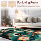 Mystical Teal Dragon Lotus Design Rug