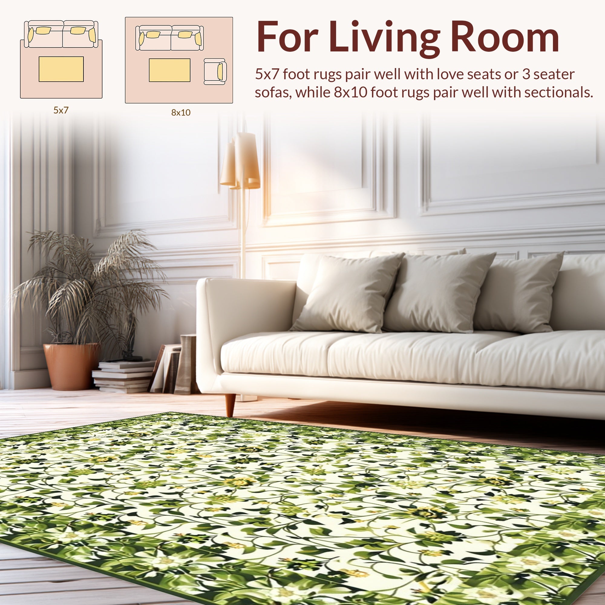 Green Floral Vine Patterned Rug