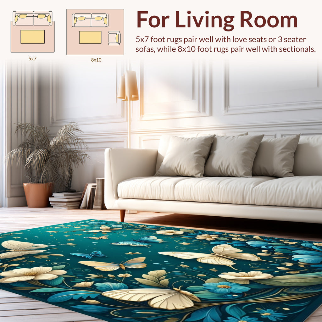 Elegant Floral Butterflies With Gold Accents Rug
