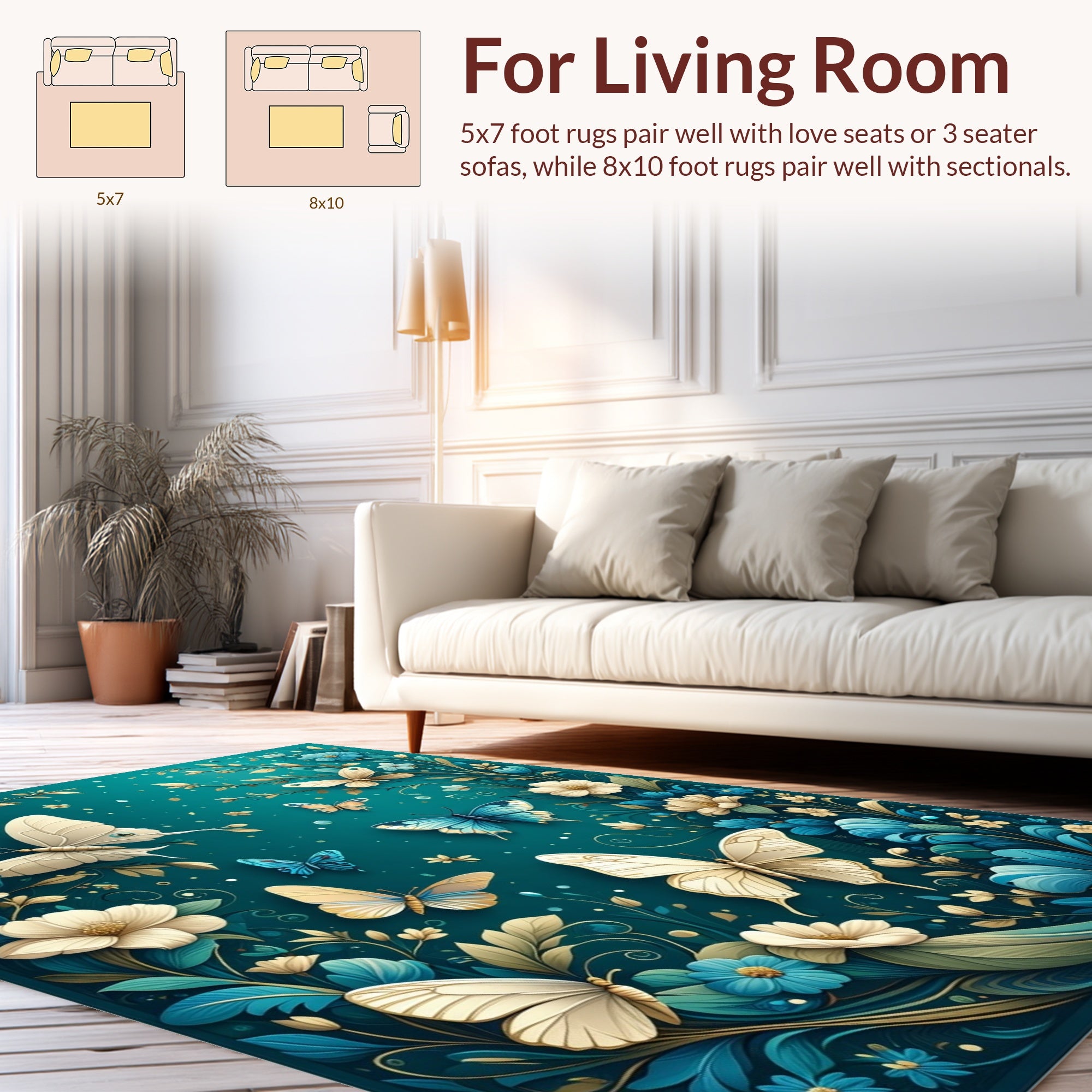 Elegant Floral Butterflies With Gold Accents Rug