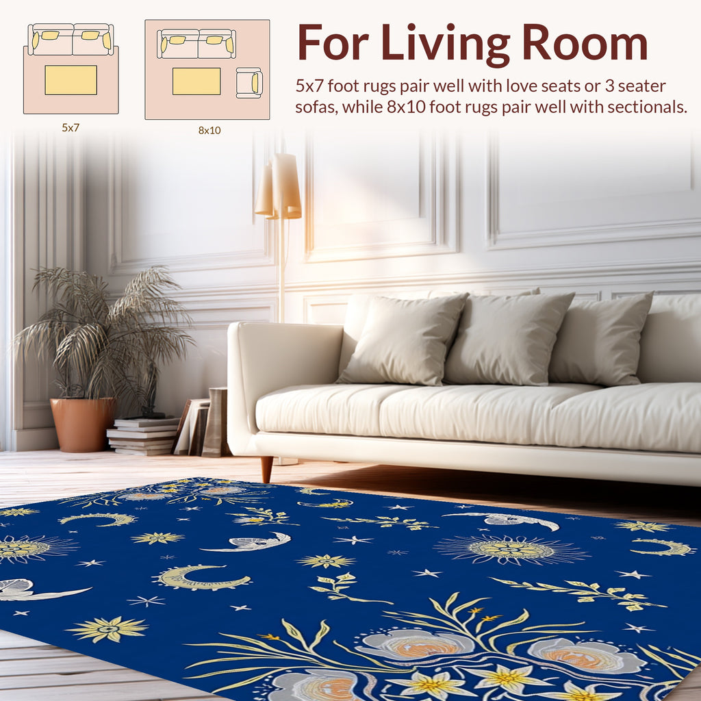Celestial Night Sky Floral Pattern Rug