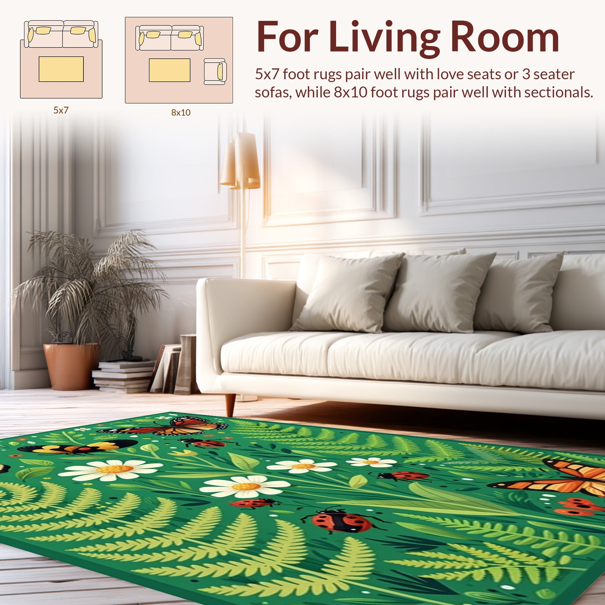 Nature's Garden Butterflies Ladybugs Rug