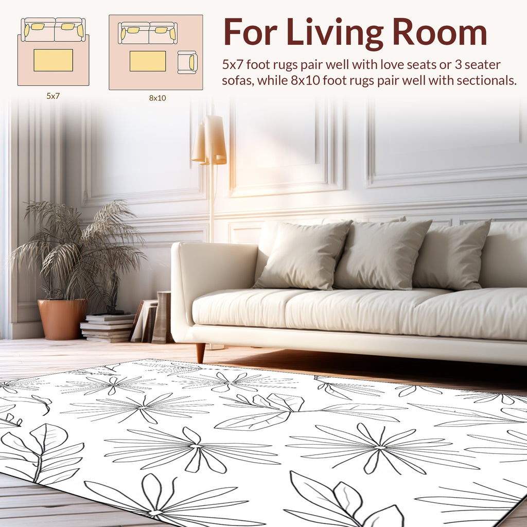 Outline Floral Botanical Pattern Rug