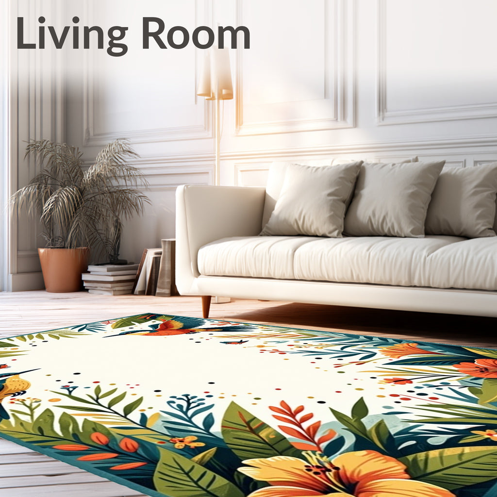 Tropical Birds Hibiscus Floral Design Rug
