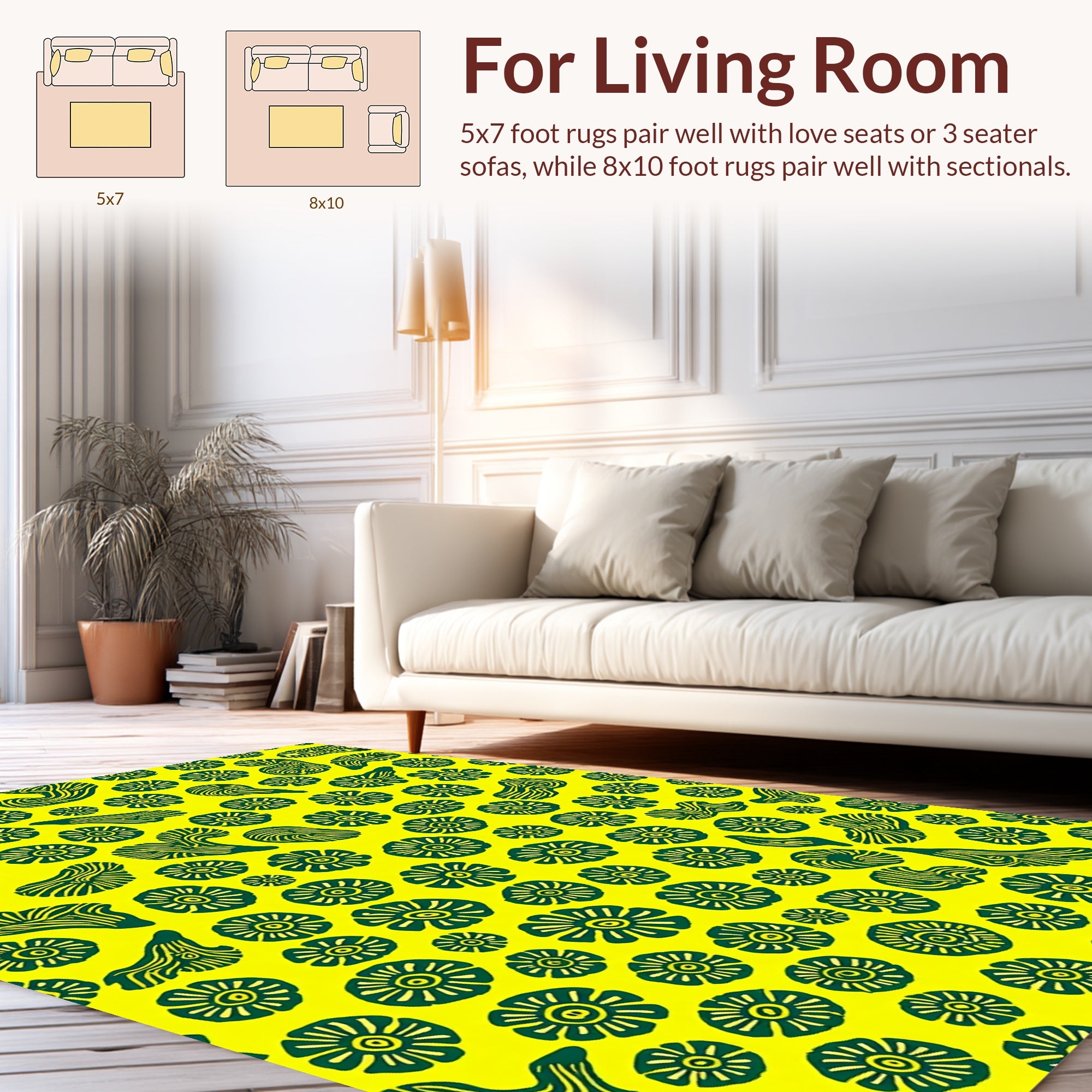 Bold Floral Shapes Yellow Green Rug
