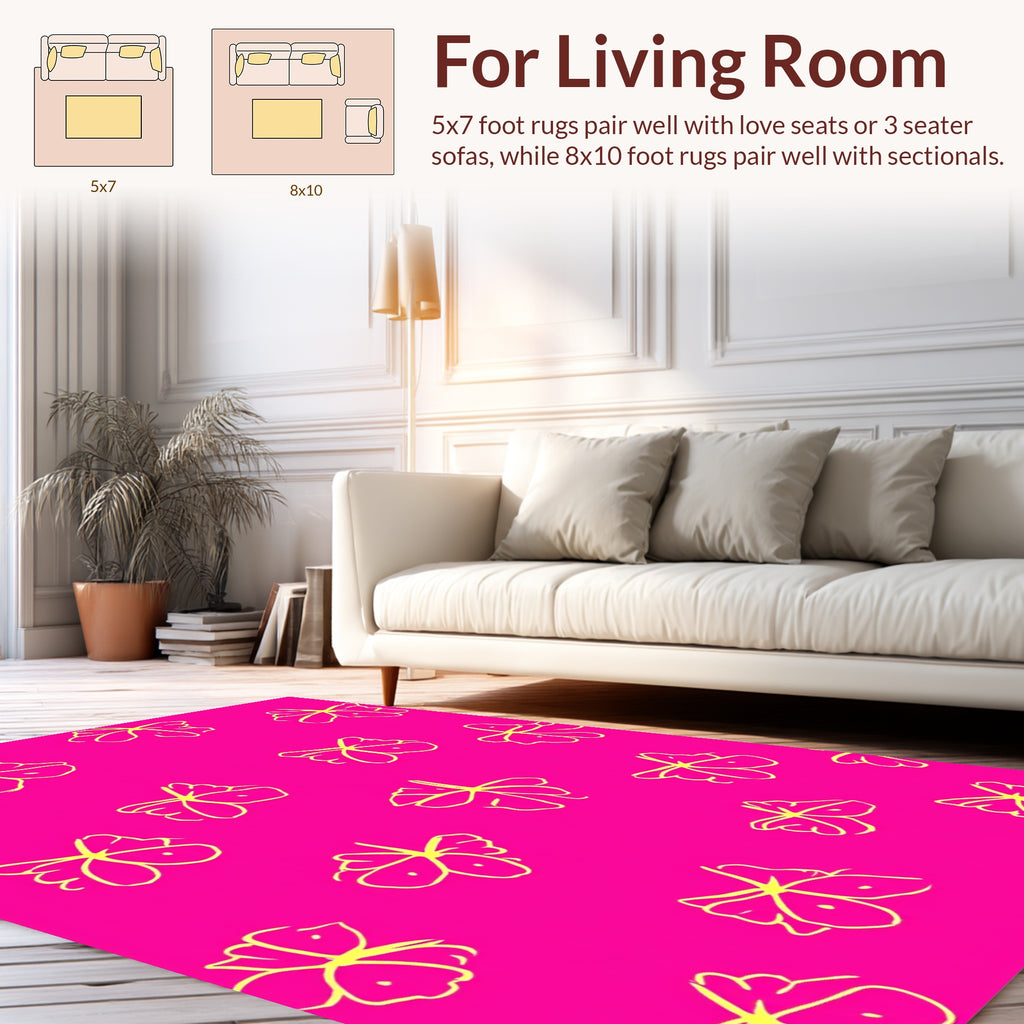 Bright Pink Butterfly Patterned Drawing Rug
