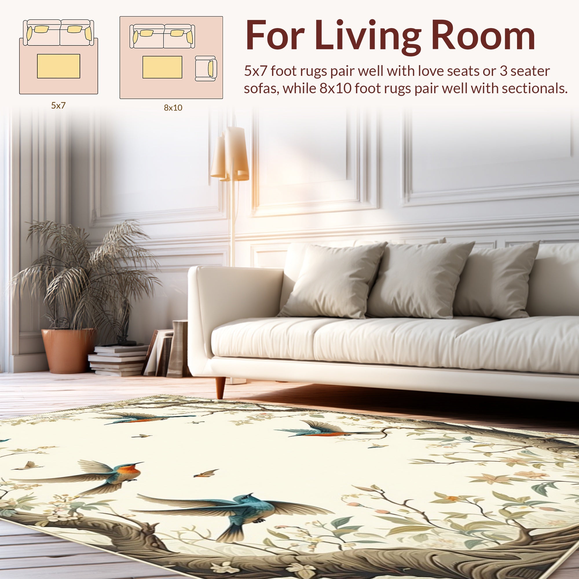 Whimsical Birds Blossoms Nature Pattern Rug