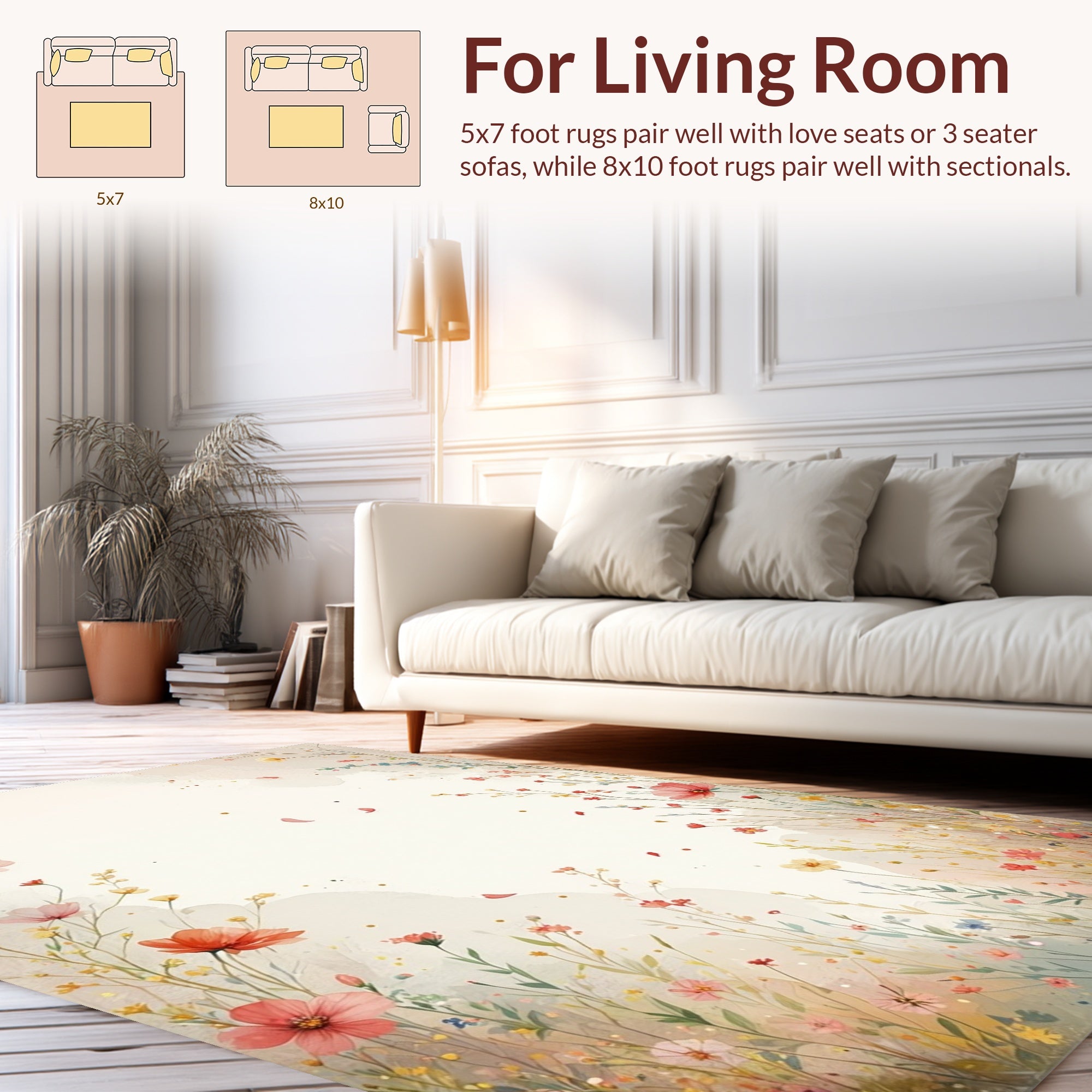 Pastel Meadow Wildflower Watercolor Design Rug